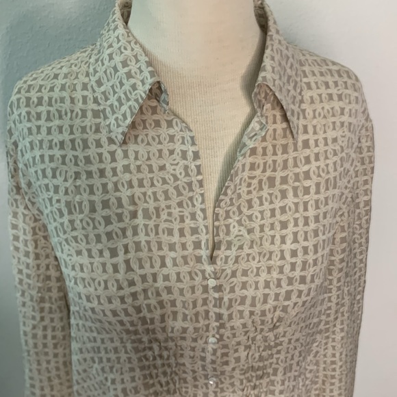 Talbots pure silk Cream Textured Button-Down Shirt size 16 - Picture 6 of 14